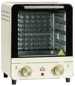 HOMCOM Mini Forno Elétrico 15 Litros 1000W Forno com Temperatura até 230°C Temporizador 60 Minutos Bandeja e Grade 25,5x27,5x32cm Creme