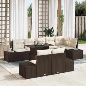 Conjunto de Sofá de Jardim de 9 Peças com Almofadas Castanho em Rattan