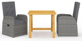 3 pcs conjunto de jantar para jardim cinzento