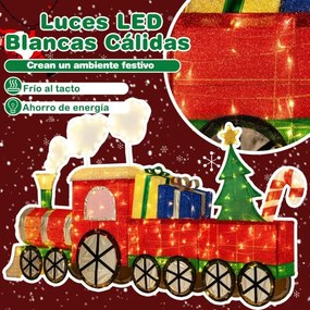 Comboio de Natal Iluminado com Presentes e 330 Luzes LED Decoração para Exterior Resistente às Intempéries com Estacas Branco Quente 215 cm
