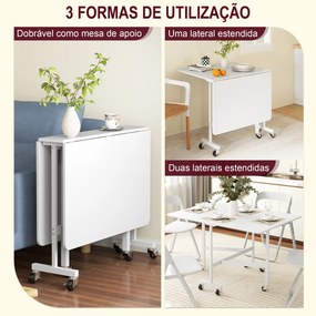 Mesa Dobrável de Cozinha para 4-6 Pessoas Mesa de Sala de Jantar Dobrável com Rodas e Laterais Dobráveis 120x80x73 cm Branco