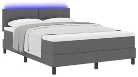 Cama Box Spring com Colchão e LED Cinza Escuro 140x200 cm de Tecido
