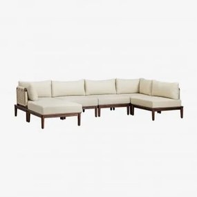 Sofá Modular De Canto Em 5 Peças Com Puff Em Acácia Giulia Castanho-acácia Escuro - Sklum