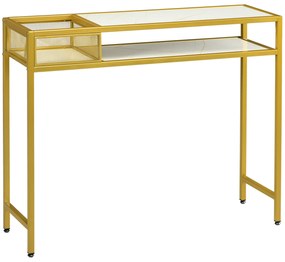 HOMCOM Mesa Consola com Prateleira Cesta de Armazenamento e Estrutura de Aço Móvel de Entrada 100x30x80 cm Dourado e Branco