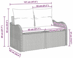 Sofá de Jardim 2 Lugares com Almofadas VidaXL Preto Rattan