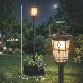 Candeeiro Solar Exterior de Jardim com Vaso 2 Modos de Brilho 100/50 lm IP44 Acendimento/Desligamento Automático Preto
