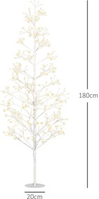 Árvore de Natal Artificial 180 cm com 384 Luzes LED Branco-Quente Ramos Flexíveis Base de Aço Branco