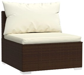 5 pcs conjunto lounge jardim c/ almofadões vime PE castanho