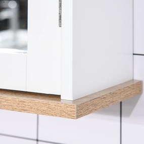 Kleankin Armário de banheiro montado na parede com espelho 2 portas Prateleira ajustável em 3 posições 56x14x46 cm Branco
