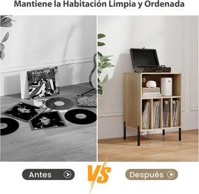 Estante para discos vinil Pernas de metal e Estação de carregamento e porta USB para sala de estar Quarto Escritório Natural
