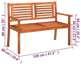 Banco de jardim 2 lugares c/ almofadão 120 cm eucalipto maciço