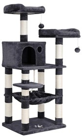 Árvore para gatos FEANDREA, torre estável para gatos, 2 poleiros de pelúcia, 143 cm, cinza esfumaçado PCT15GYZ