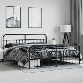 Estrutura de cama com cabeceira e pés 200x200 cm metal preto