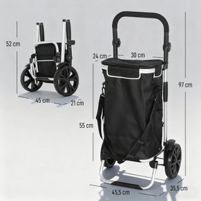 Carrinho de compras dobrável de 40 L, carrinho de compras portátil com Rodas e pega telescópica, 45,5 x 35,5 x 97 cm, preto