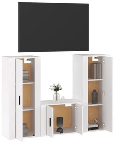 3 pcs conjunto móveis de TV madeira processada branco brilhante
