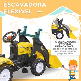 Trator a Pedais para Crianças acima de 3 Anos Trator Infantil com Reboque e Pá Escavadora 167x41x52 cm Amarelo e Preto