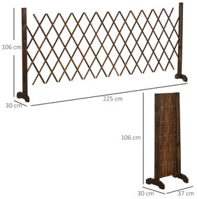 Outsunny Cerca de Madeira Extensível Barreira de Segurança para Cães Retrátil Multiuso para Decoração de Jardim Pátio 225x30x106cm Marrom