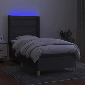 Cama box spring c/ colchão e LED 80x200 cm tecido cinza-escuro