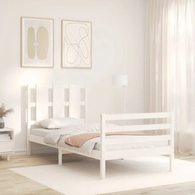 Estrutura de cama com cabeceira 100x200cm madeira maciça branco