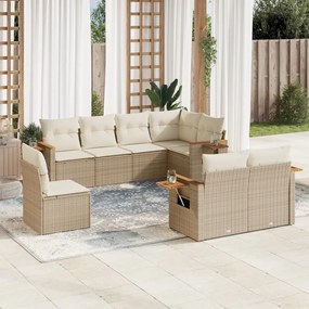 vidaXL 8 pcs conjunto de sofás p/ jardim com almofadões vime PE bege