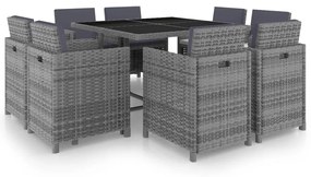 vidaXL 9 pcs conjunto jantar exterior c/ almofadões vime PE antracite