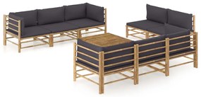 9 pcs conj. lounge jardim em bambu c/ almofadões cinza-escuro