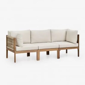 Sofá Modular De 3 Peças Com Apoios De Braço Em Madeira De Acácia Branson Branco Gardênia - Castanho Acácia - Sklum