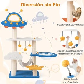Arranhador para gatos 124 CM com vários níveis Poste de raspagem Tema Espaço Azul