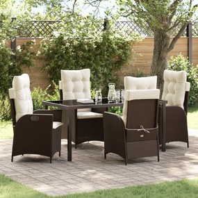 vidaXL Conjunto de Jantar de Jardim de 5 Peças com Almofadas Castanho Polirattan