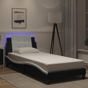 vidaXL Estrutura cama c/ luzes LED 100x200cm couro artif. preto/branco