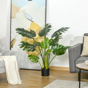 HOMCOM Planta Artificial Costela de Adão no Vaso 110cm de Altura Planta Artificial Tropical Decorativa com 11 Folhas para Casa Sala de Estar Dormitório Verde