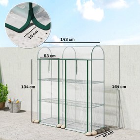 Estufa Pequena de 3 Níveis 2 Portas Enroláveis Estrutura de Aço Cobertura de Plástico 143x46x164 cm Transparente