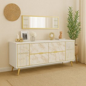 Aparador ELOISE em Mármore Branco com 4 Portas e Pernas Douradas – 180