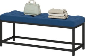 Banco entrada ou ao Pé da Cama Estofado em Veludo Design Capitoné Base de Metal Banco para Quarto Entrada Sala 117x40x48 cm Azul Escuro