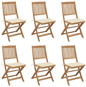 Cadeiras de jardim dobráveis c/ almofadões 6 pcs acácia maciça