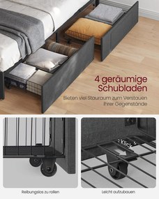 Estrutura de cama de casal para colchão de 140 x 200 cm com cabeceira cinza