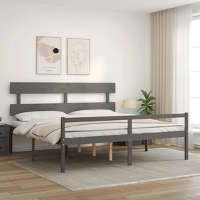 Estrutura de cama com cabeceira 200x200 cm madeira maciça cinza