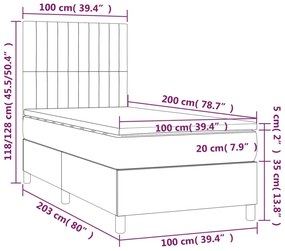 Cama box spring colchão/LED 100x200cm tecido cinza-acastanhado