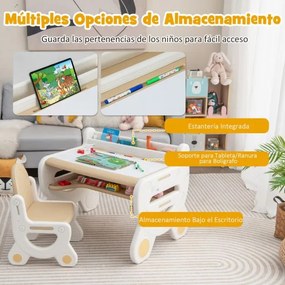 Conjunto de mesa e cadeira de desenho para crianças para actividades para crianças com canetas para aguarela Apagador quadro branco Castanho