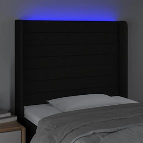 Cabeceira de cama c/ luzes LED tecido 103x16x118/128 cm preto