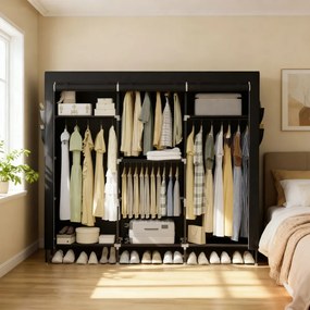 Guarda roupa com varão 45 x 189 x 180 cm, em tecido e plástico com bolsos laterais preto