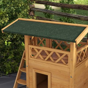 PawHut Casa para Gatos de Madeira 77x50x73 cm Casa para Gatos com 2 Ní