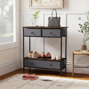 Mesa consola com gavetas tecido 80 x 30 x 85,5 cm com estante aberta estreita com Estrutura metálica Castanho Rústico e Cinza