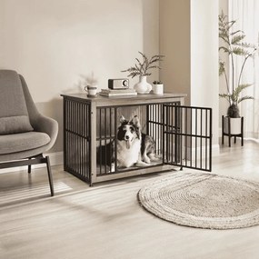 Gaiola para cães até 32 kg com 2 portas 98 x 65 x 69 cm cinza mesclado