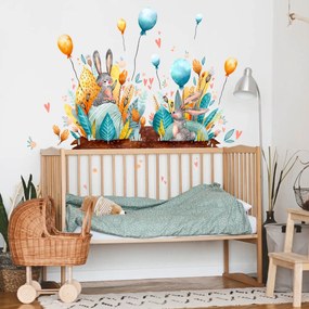 Autocolante de parede - Coelhinhos com balões