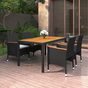 vidaXL 5 pcs conjunto de jantar para jardim vime PE preto