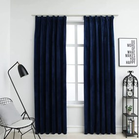 Cortinas blackout c/ ganchos 2 pcs 140x245cm veludo azul escuro