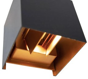 Candeeiro de parede exterior preto com dourado incl. LED 2 luzes IP54 - Edwin Moderno