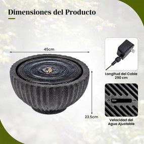 Fonte de Água Decorativa Redonda, 45 x 23,5 cm, Iluminação LED, Cinzento