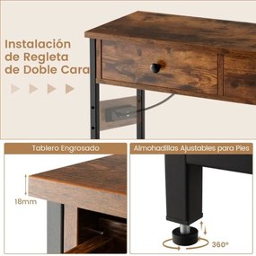 Mesa consola com estação de carregamento com Tomadas e Portas USB 81 x 30 x 81 cm Castanho